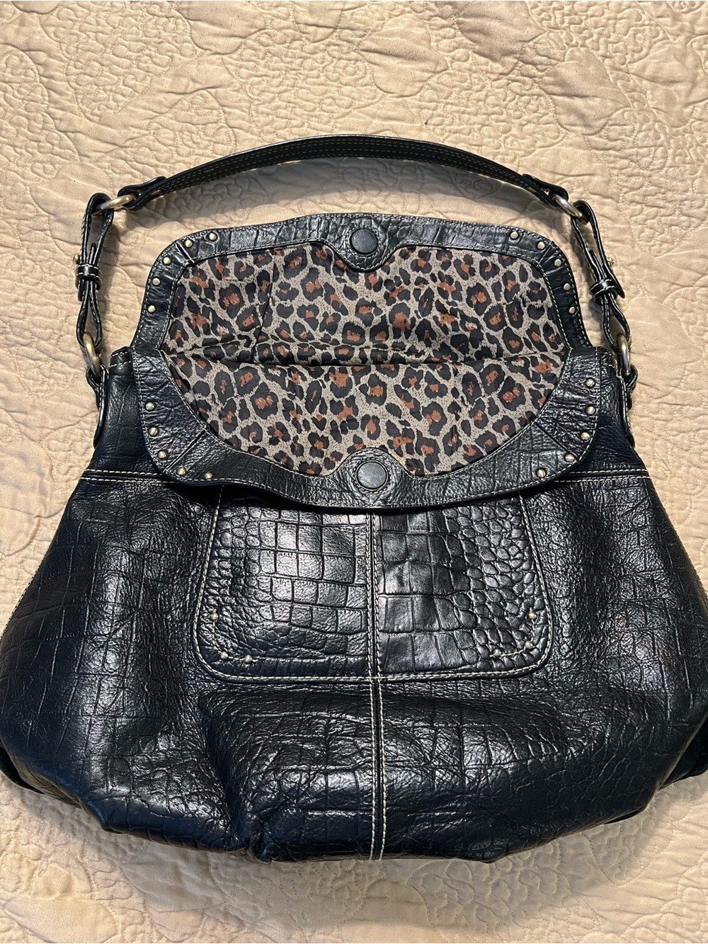 MAXX NEW YORK Black Crocc embossed leather Women's Shoulder purse